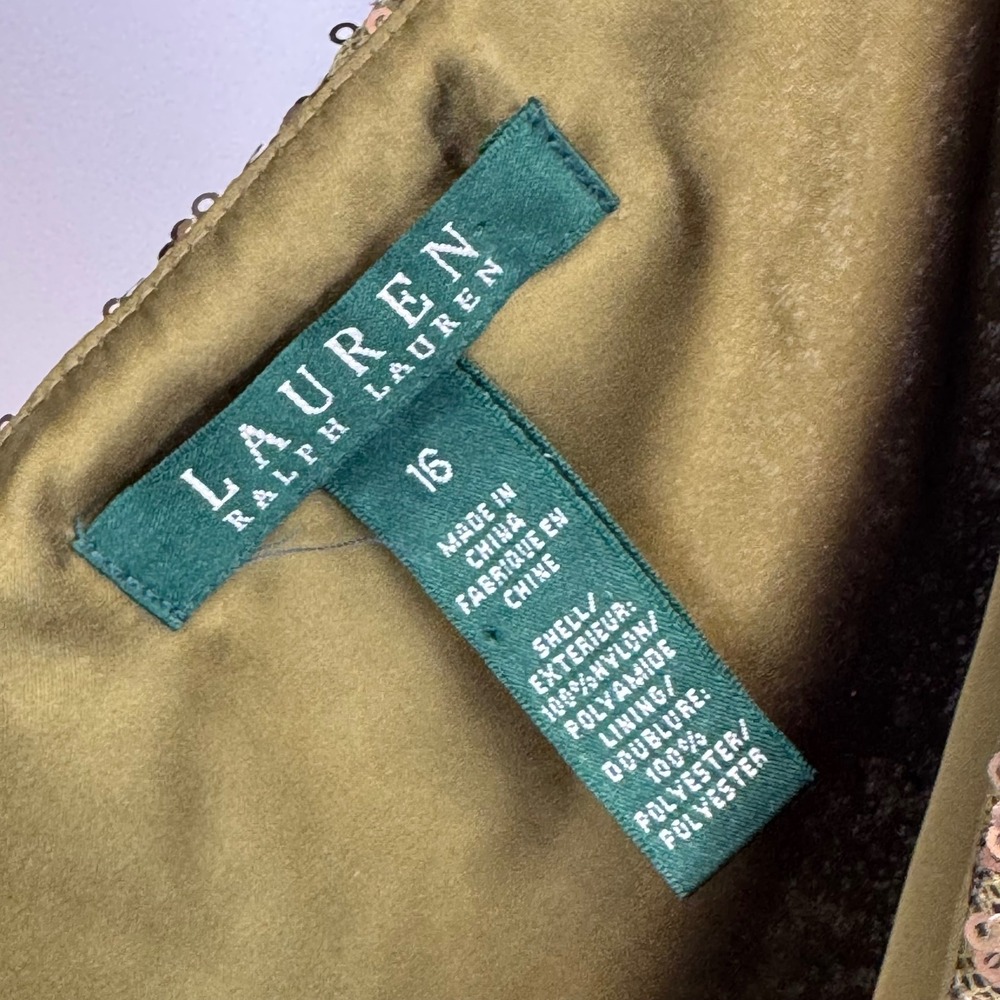 Lauren Ralph Lauren Metallic Gold Sequin Tank Top Size 16 Sleeveless V-Neck - Picture 2 of 12